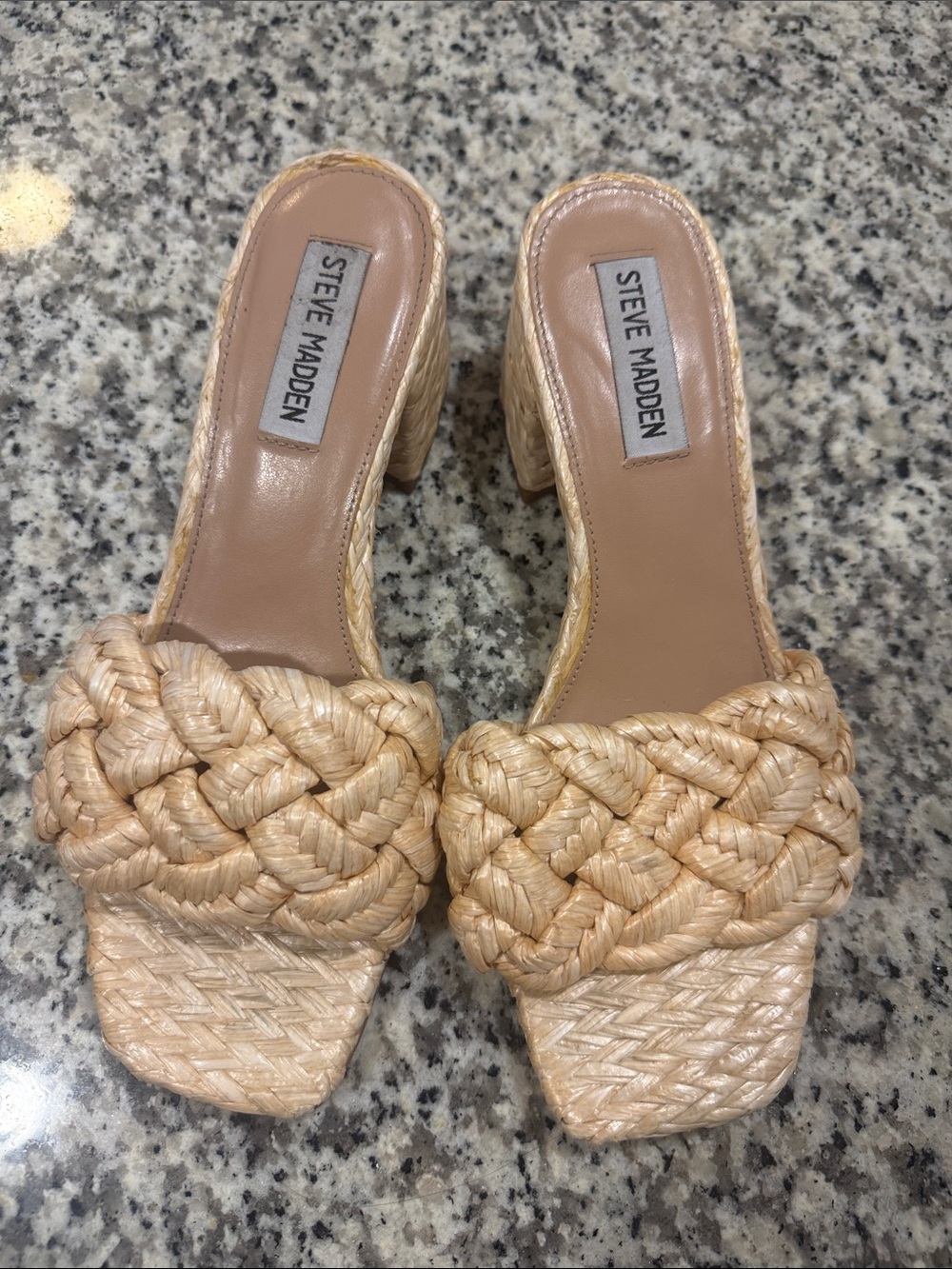 Steve Madden Tan Braided Raffia Slide Heels